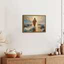 Jesus Walking on Water Wall Art, Christian Inspirational Wall Decor, Religious Bible Canvas Prints Miracle Faith Aesthetic Artwork Picture for Living Prayer Room Bedroom 12x16 inch Wood Framed