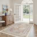 3x5 Washable Area Rug for Entryway, Kitchen Rugs Non Slip for Dining Room, Vintage Floral Soft Living Room Rug, Thin Area Rug Indoor for Bedroom, Kids Room Decor(Orange,3'x5')