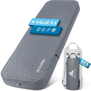 Hikenture 4" Thick Self Inflating Sleeping Pad, Foam & Air Camping Mattress, 9.5 R-Value Insulated Sleeping Mat, Portable All Season Camping Pad for Tent, Car, Cot, Truck (Single (80"28"))