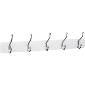 Amazon Basics Rectangular Farmhouse Wall-Mounted Coat Rack for Entryway and Bedroom, Storage Organizer, 5 Hooks, White
