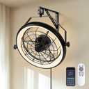 23" Wall Mount Fan with Light,3 CCT, Dimmable,Quiet 6 Speed Wall Mounted Fan with Remote/App Control, Timer, 360 Adjustable Tilt Plug in Wall Fan for Garage,Patio,Tool Room,Home (Black)