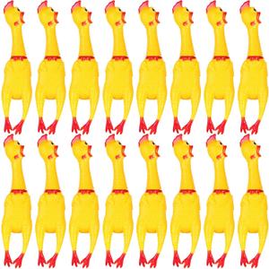 Sratte 16 Pack Screaming Chicken Toys Bulk Large Rubber Squeaking Chicken Toys for Pet Chew Gifts Prank Novelty Toy(15 Inch,Yellow)