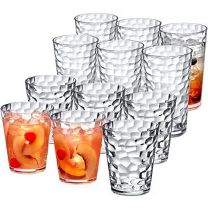 Amazing Abby Iceberg 16-Ounce and 24-Ounce Tumblers (Set of 12), Clear Drinking Glasses, Reusable Plastic Cups, Stackable, BPA-Free, Shatter-Proof, Dishwasher-Safe