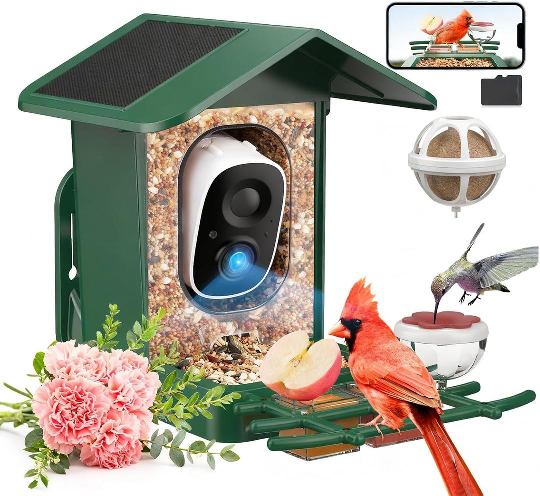 PeckCam Bird Feeder with Camera Solar Powered, AI Identify & Auto Capture with 32GB Card, 2K HD Live Video Smart Bird Feeder Camera Instant Notifications in Backyard, Gift for Bird Lovers