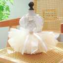 Luxury Dog Dress for Small Dogs Girl, Champagne Tulle Pet Dress with Embroidered Bowknot & D-Ring, Cat Princess Costume, Dog Wedding Dress, Puppy Formal Tutu Outfit 8.3-10lbs(Champagne,M)