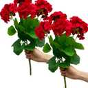 18'' Artificial Geraniums Silk Flowers Plants Realistic for Home Outdoor Decor Garden (2, Ruby Red)