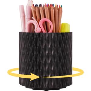 Black Pen Holder for Desk, 360 Rotating Pen Organizer with 5 Slots - Spinning Pencil Holder & Pencil Cup for Office, Art Supply, Makeup Brush - Desk Organizer for Home, School