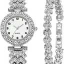 Women Diamond Watchs Luxury Fashion Ladies Bangle Bracelet Set Wrist Watch Female Dress Watch (01 Silver)