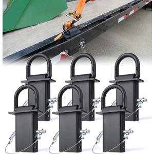 5/8" Heavy-Duty Stake Pocket D Rings with Anti-Loss Cord | Adjustable 18,000 lbs Trailer Stake Pocket Tie-Down Utility for Flatbed Trucks and Trailers | 4 Adjustable Holes | 6 Pack