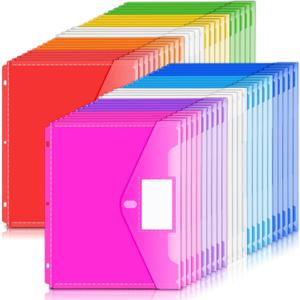 Forvencer Binder Pocket, 48 Pack Super Heavyweight Poly Binder Pocket with Tight Closure, File Folders Side Loading, 3 Ring Binder Organizer, Letter Size, Assorted Colors