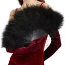 Huralona 1920s Vintage Style Folding Handheld Flapper Feather Hand Fan (Black)