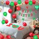 Red Green Happy Birthday Balloons Decorations Christmas Birthday Balloon Letters Banner with 6 Pcs Star Balloons Artificial Rose Petal 24 Flameless LED Candles for Room Hotel Party Supplies