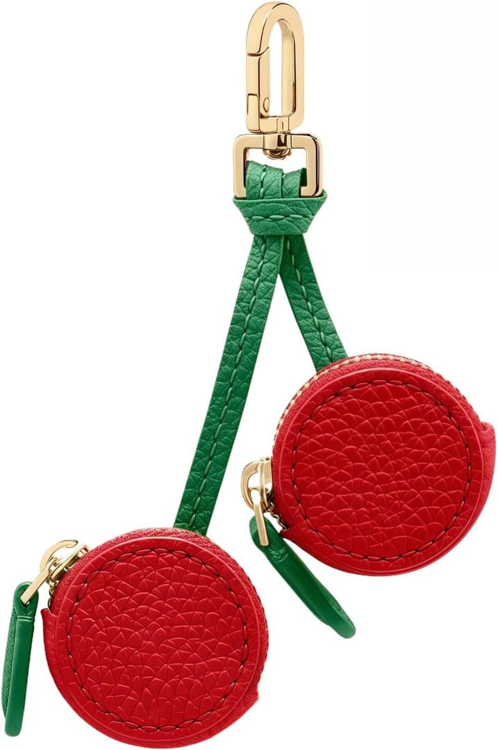 Cute Fruit Mini Coin Purse Keychain,Strawberry Cherry Leather Zipper Wallet Handbag Accessories For Women And Girls (Cherries)