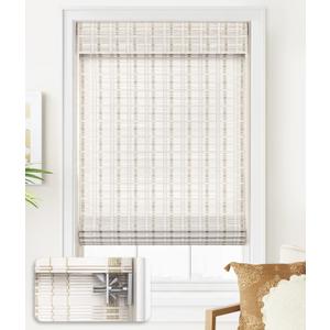 LazBlinds No Tools No Drill Cordless Bamboo Roman Shades, Light Filtering Window Treatment, Roll Up Bamboo Blinds for Window 30'' W x 64'' H, Whitewash B
