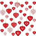 48 Pcs 2 Size 1.8/2.4 inch Valentines Day Heart Ornaments 8 Styles Heart Shaped Hanging Decoration for Tree Red Pink Silver Glitter Romantic Bauble for Wedding Party Supplies (Red)