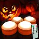 4 Pack Halloween Pumpkin Lights with Remote/Timer Orange Led Battery Operated Flameless Candles Pumpkin Latern Jack-O-Lantern Lights Decor Fall Decorations
