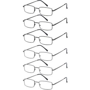 6-Pack Metal Reading Glasses for Men Women Spring Hinge Readers Clear Lens Non Yellow Coating (C1, 3 Black 3 Gunmetal)