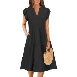 Summer Dresses for Women 2026 Elegant Classy Casual Plus Size Spring Midi Fashion Dress S-XXL (Black)