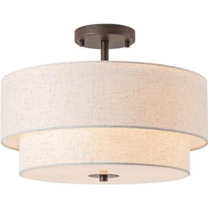 Bargeni 16" Semi Flush Mount Ceiling Light, 3-Light Double Drum Ceiling Light Fixture, Oil Rubbed Bronze with Linen Fabric Shade, Modern Close to Ceiling Light for Living Room, Bedroom, Dining Room