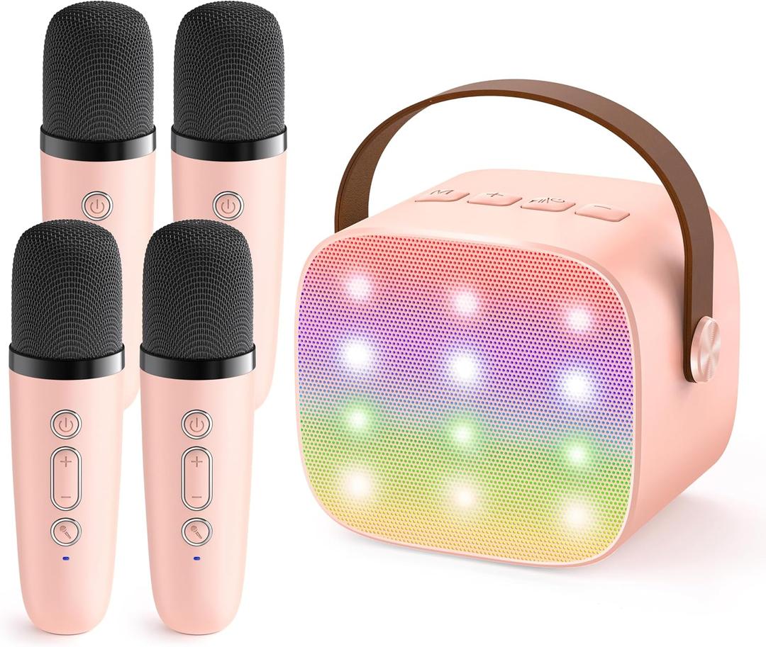 YLL Upgraded Mini Karaoke Machine with 4 Wireless Microphones Toy for Kids, 2026 Top Birthday Gifts for Girls Boys, Portable MP3 Player for Ages 3, 4, 5, 6, 7, 8, 9, 10, 11, 12+ Year Old Party (P-Ink)