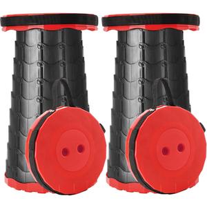 Upgraded Foldable Stool Thickened Set of 2, Portable Collapsible Stool Retractable Stool, Foldable Portable Collapsible Chair for Fishing, Hiking Tours, BBQ, Parties, Outdoor Activities (Red)