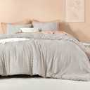 Litanika Oversized King Comforter Set Linen Grey, 3 Pieces Tufted Boho Farmhouse Bedding Comforter Set, Lightweight Fluffy All Season Comforter Set (120x98In Comforter & 2 Pillowcases)