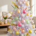 Leinuosen 24 Pcs Sequin Easter Tree Ornaments with Bunny Ear Easter Rabbit Tree Decorations Colorful Glitter Hanging Ball Ornaments for Home Indoor Birthday Party DIY Crafts(Mixed,Stylish)