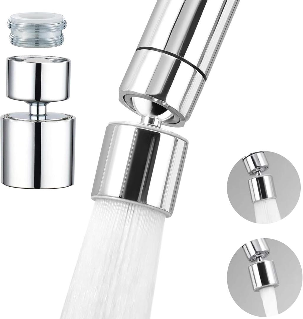 Kitchen Sink Faucet (Upgraded), 360 Swivel Kitchen Faucet Aerator, Dual-function 2-Flow Sprayer Faucet Head Replacement, Sink Attachment For Faucet Include 55/64 Inch Female Thread (Chrome1)
