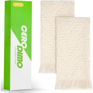2 Pack Boho Hand Towels for Bathroom Kitchen Spa Guest Soft Absorbent Decorative Cotton Towels Farmhouse Bathroom Linen Set Cream White(14x30 Inch)