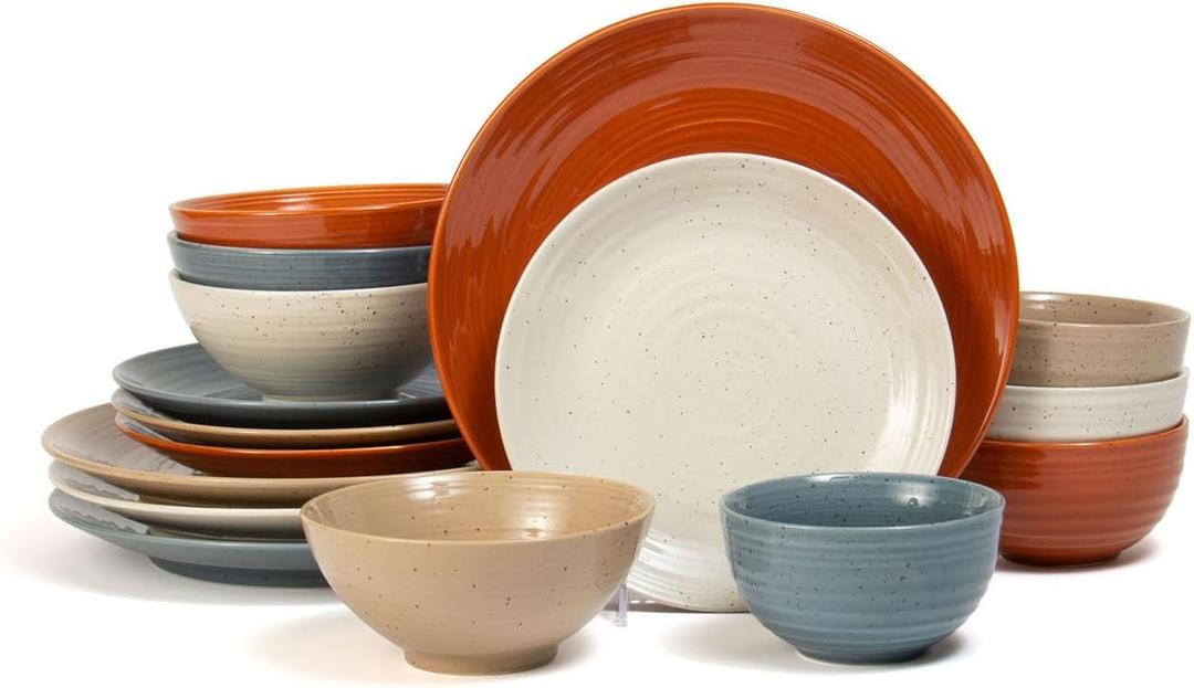 Sango Siterra Painter's Palette 16-Piece Stoneware Dinnerware Set  Service for 4, Multicolor with Unique Flecked Design, Perfect for Everyday Dining & Entertainment, Microwave & Dishwasher Safe
