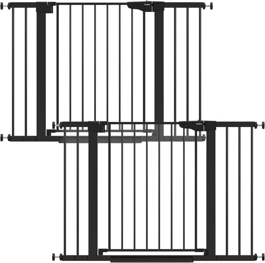Cumbor 2 Pack 29.7-46" Baby Gate for Stairs, Mom's Choice Awards Winner-Auto Close Dog Gate for doorways, Easy Install Pressure Mounted Pet Gates indoor, Easy Walk Thru Wide Safety Gate for Dog, Black