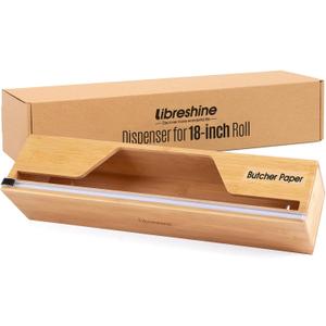 Libreshine Compact 18 Inch Foil Dispenser & Butcher Paper Dispenser with Slide Cutter, Wall-Mount Bamboo Paper Roll Organizer for Kraft/Freezer/Wax Paper, for Countertop, Drawer or Cabinet