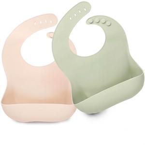 2-Pack Silicone Bibs for Babies, Toddlers Girl, Boy (Macaron) | Sturdy Food-Grade Baby Bibs for Eating, Large Food Catcher, Easy Clean & Put On, Waterproof Baby Feeding Essentials, BPA-Free