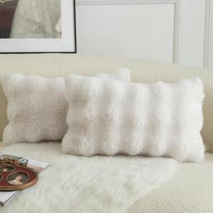 MANDIOO Pack of 2 Thick Plush Wool Decorative Throw Pillow Covers Super Soft Wave Bubble Fur Velvet Cushion Covers Pillow Shams for Couch Bed Living Room 16x24 Inch Cream White