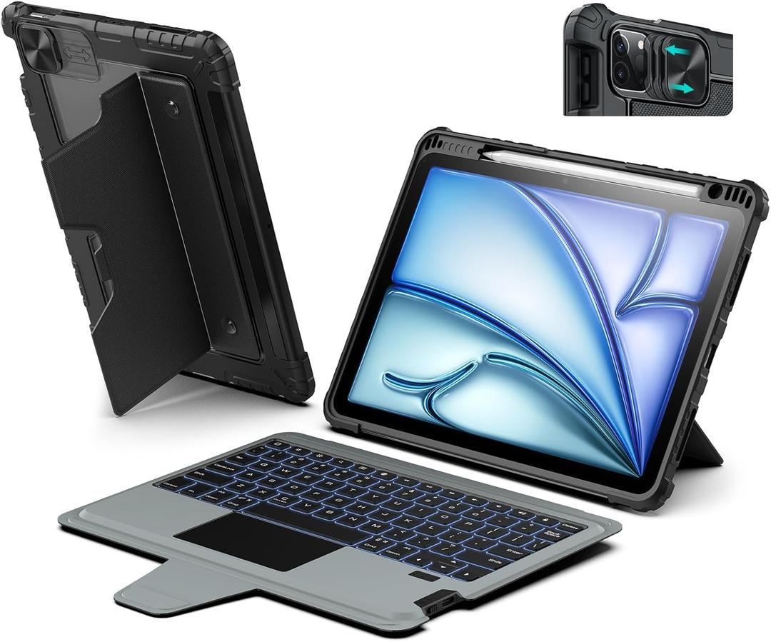 Nillkin iPad Air 11 inch (M2 2024) Case with Detachable Keyboard, iPad Pro 11 (1st-4th Gen) & Air 5th/4th Gen, 7-Color Backlit, Trackpad, Protective Case with Pencil Holder, Portrait/Landscape Modes (Black)