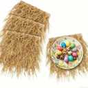 XLX TURF Fake Hay Table Placemats, Realistic Artificial Thatch Straw Mats for Easter Party, Western, Jungle Safari, Wild One Birthday, Baby Shower Rustic Grass Crafts Table Decor - 13"x13", 4 Pack Yellow