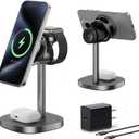Havit Qi2 3 in 1 Wireless Charging Station, 15W Magnetic Charger with Cooling Fan for iPhone 17/16/15/14/13/12, Apple Watch & AirPods, Adjustable Stand, 45W Adapter Included