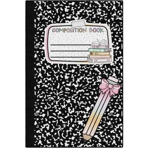 Flagship Carpets Book Club Composition Notebook with Bow Pencil Educational Area Rug for Kids Room, Children's Classroom Rug for Teaching and Playroom, 5' X 7'6"