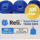 Reli. SuperValue 13 Gallon Recycling Bags | 300 Count | Tall Kitchen | Blue Trash Bags