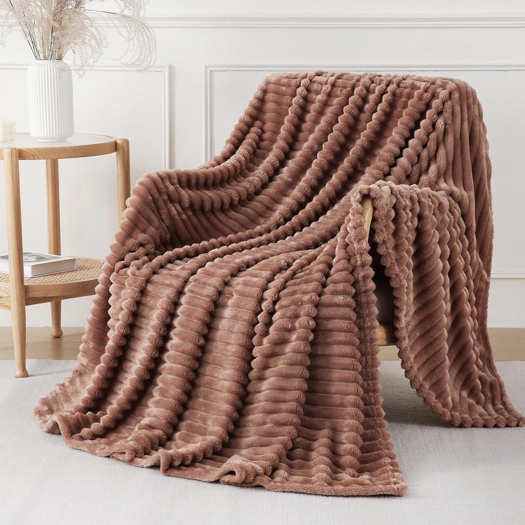 Chocolate Throw Blanket for Couch Sofa 50x60 inches Striped Fleece Blankets Room Home Decor Lightweight Plush Soft Cozy Gifts for Women Mom Girls