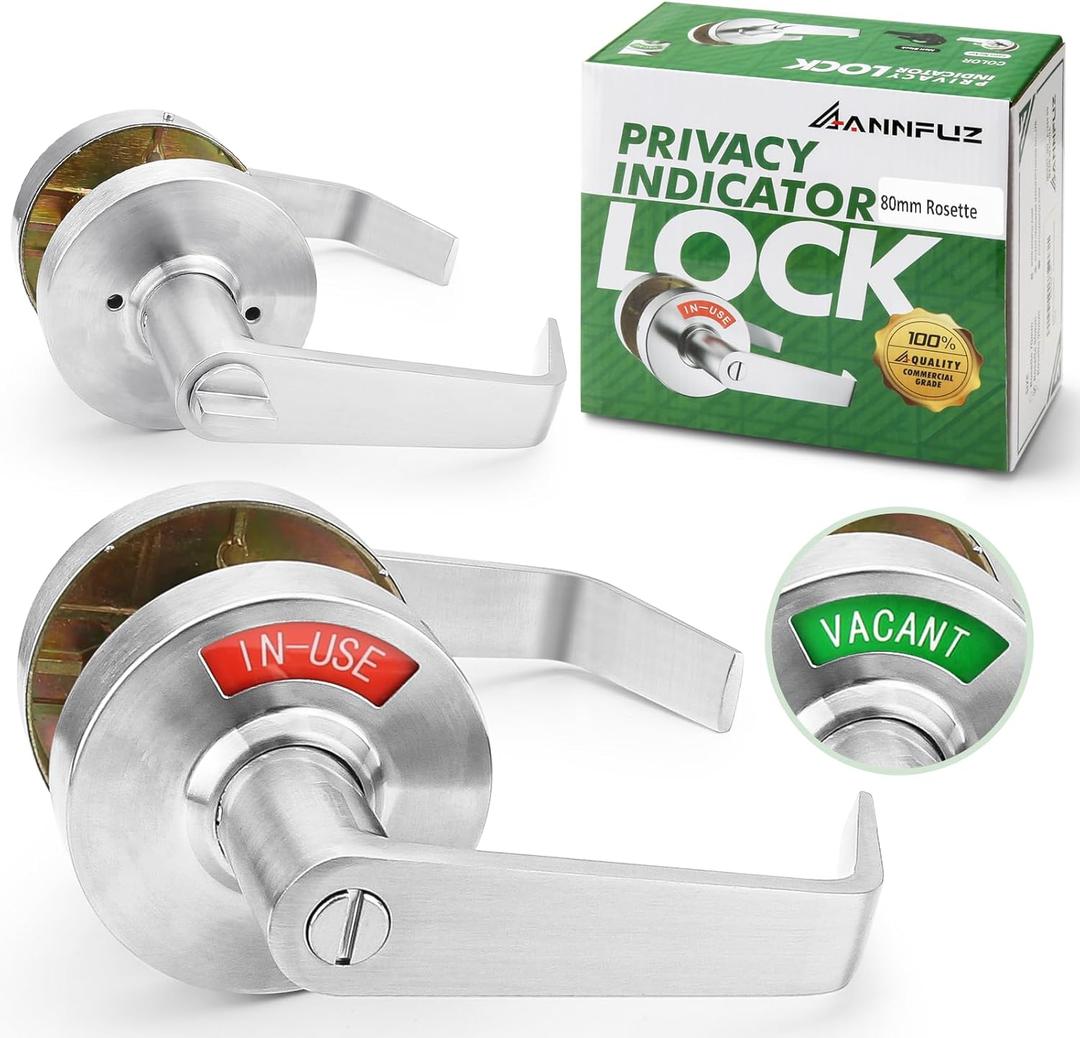 Vacant Occupied Bathroom Handle Door Lock for Restroom,Privacy Keyless Lever Lock with in-Use Vacancy Indicator,Open/Close Sign,Commerical Grade,for Public Washroom(80mm,Brushed Nickel)