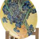 MyGift Plate Display Stand, Rustic Acacia Wood Tabletop Saucer Rack, Folding Picture Frame Holder Easel