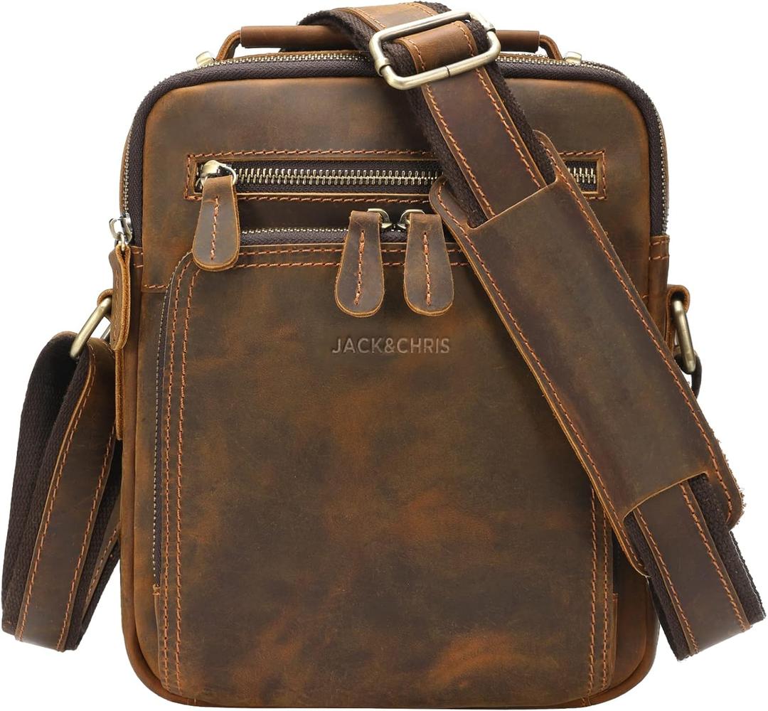 Jack&Chris Leather Messenger Bag for Men, Man Purse Crossbody Bags for Work Business (Brown3)