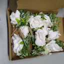 Apausvcm 10Pcs White Rose Boutonnieres for Men, Groom Groomsmen Artificial Flowers Boutonniere Pocket Boutonniere Corsages for Wedding Ceremony Anniversary Prom Formal Dinner Party