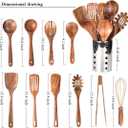 Kitchen Utenails Set with Holder,Kitchen Wooden Utensils for Cooking, Wood Utensil Natural Teak Wood Spoons for Cooking,Wooden Kitchen Utensil Set With Spatula and Ladle (11)