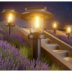 ALEPOD Solar Pathway Lights Outdoor - 4 Pack Solar Powered Garden Lights Waterproof IP65, Decor Landscape Lighting with Three Lighting Modes for Yard, Lawn, Walkway, Driveway, Warm White Light