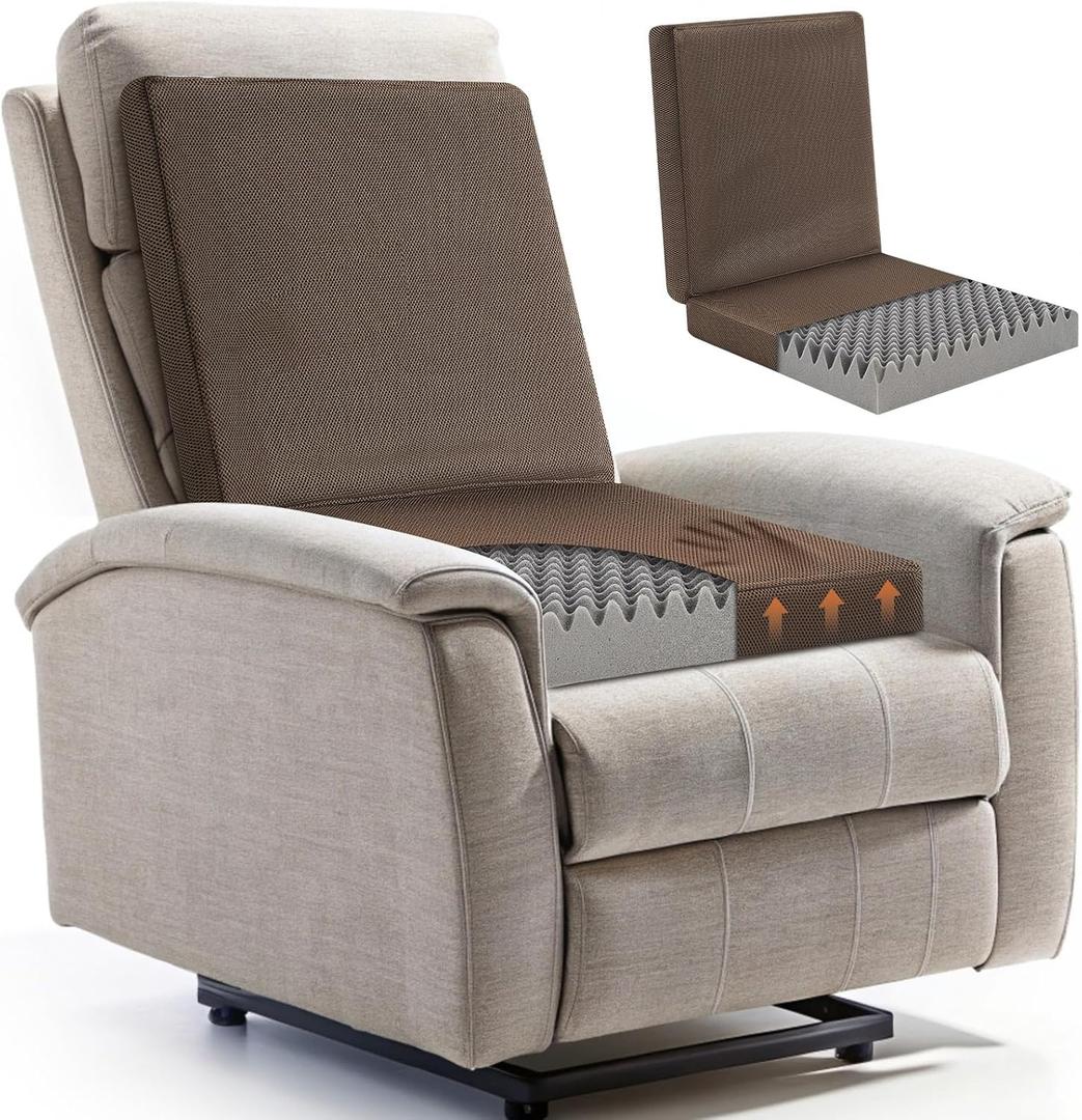Geiserailie 20 Inch Egg Foam Pad Recliner Seat Cushion Set Recliner Cushions with Cover for Elderly with Back Support to Reduce Muscle Fatigue Relieve Back Egg Foam Cushions Office Wheel Chair