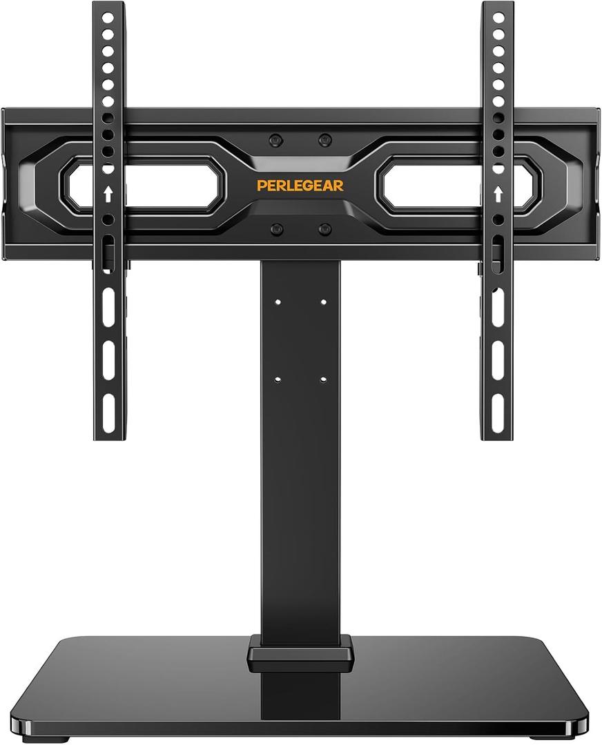 Perlegear Tabletop TV Stand, Universal TV Stand for 2360 Inch LCD/LED/OLED TVs, Height-Adjustable TV Mount Stand with Tempered Glass Base & Cable Management, VESA 400x400mm, PGTVS02