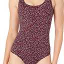 Amazon Essentials Women's One-Piece Coverage Swimsuit ((Brick Red Leopard), Small