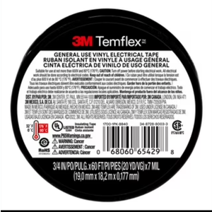 3M Temflex Vinyl Electrical Tape, , 3/4 in x 60 ft, Black (2-Roll)